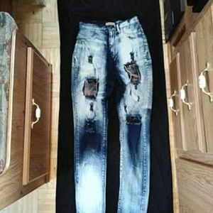 Tight Holey Acid Wash Jeans Pants